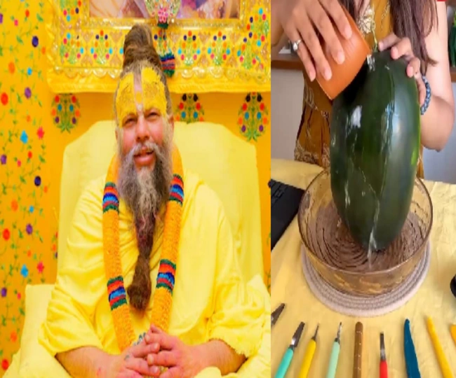 Premananda Maharaj image carved on watermelon