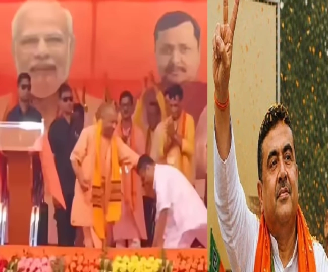 Suvendu Adhikari touches UP CM Yogi Adityanaths feet