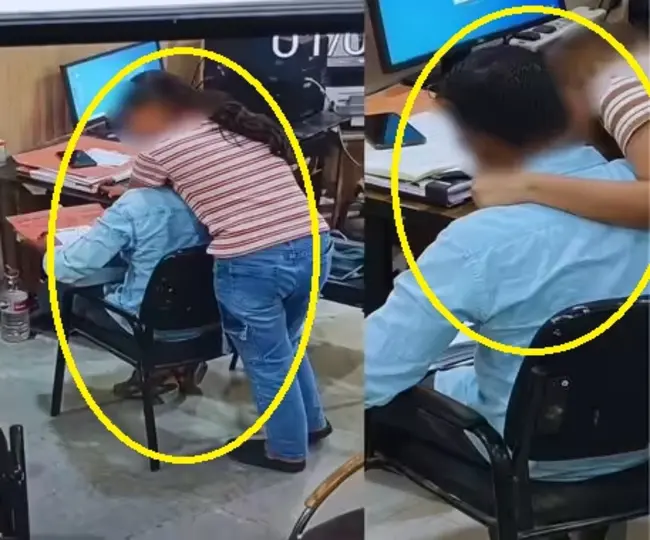 Jalaun police station male and female constable were seen romancing